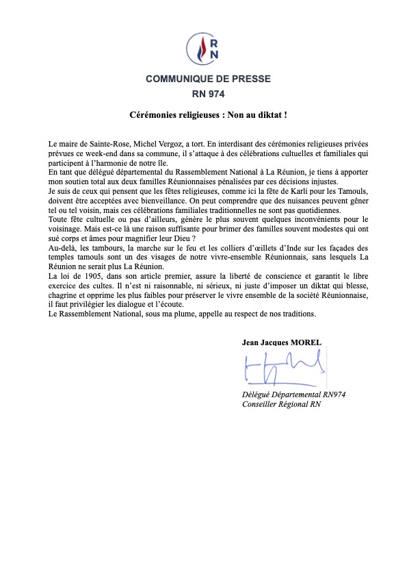 Cérémonies religieuses : Non au diktat !